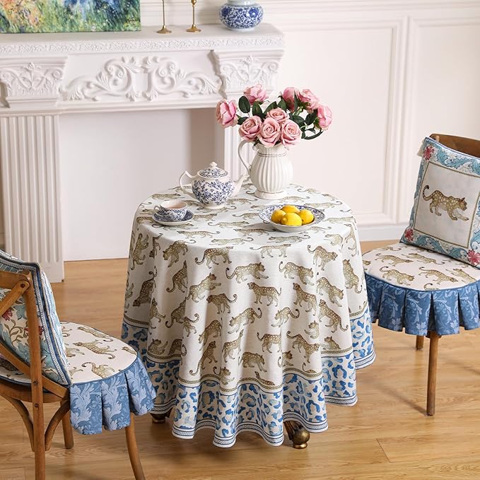 patdrea Designer Linen Table Cloth for Round Table,Leopard Animal Soft Breathable Tablecloth,Dacorative Cover for Kitchen Dining,Parties,Christmas,Thanksgiving,Tea Party,Diameter 67"-from