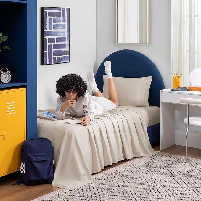 CASUAL LIVING Twin Sheets Set 3 Piece Cooling Sheets with 1 Pillowcase Soft Microfiber Hypoallergenic Washable Bed Set Deep Pocket Lightweight Bedding Elasticized for Dorm or Bunk Bed, Twin, Beige