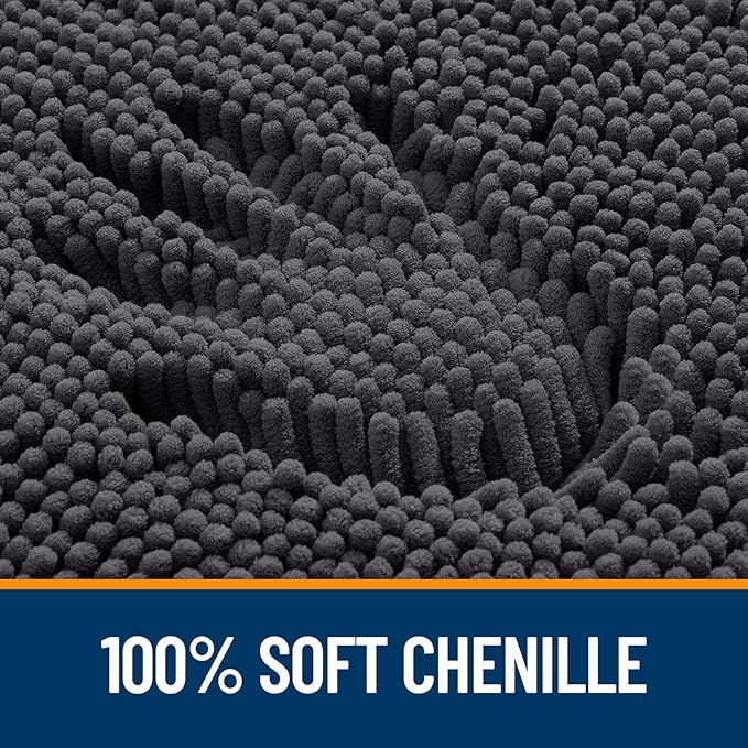 OLANLY Bathroom Rugs 24x16, Extra Soft Absorbent Chenille Bath Rugs, Rubber Backing Quick Dry, Machine Washable Bath Mats for Bathroom Floor, Tub and Shower, Home Decor Accessories, Dark Grey