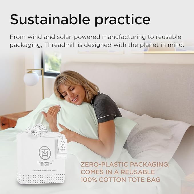 Threadmill Sheets for Twin Mattress | 800 Thread Count Twin Bed Sheets Set with 15” Deep Pocket | Sateen Weave, Better Than Egyptian Cotton, 3-Piece Bedding Set with Cooling Effect | Seaglass