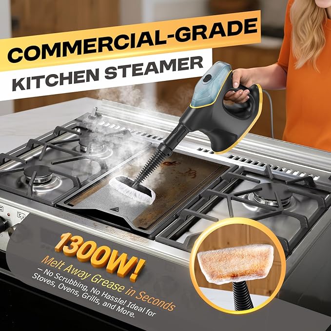 10S Fast Heating Heavy Duty Steam Cleaner with Continuous Spray & Safety Lock, Natural Steamer for Deep Cleaning, Multipurpose Handheld Steamer with 9 Accessories for Home Car Furniture Kitchen Grease