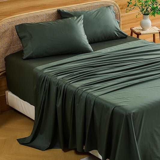 Bedlifes Deep Pocket Sheets 18-24 Inch, King Size Egyptian Cotton 1000 Thread Count, 4-Piece - Fits Extra Thick Mattresses, Cooling & Breathable (Forest Green)