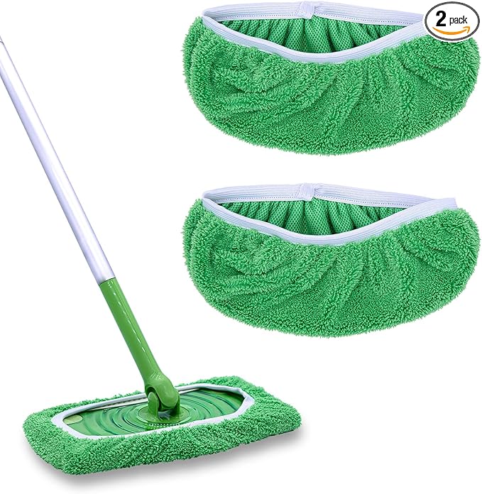 Reusable Mop Pads Compatible with Swiffer Sweeper Mop, Washable Wet Mop Pads Refills, Dry Sweeping Cloths, Microfiber Mops for Floor Cleaning -2 Pack
