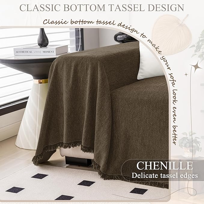 ALIECOM Sectional Couch Covers L Shape Sectional Sofa Cover for Dogs 2 Piece Thick Chenille L Shaped Couch Cover Blanket Chaise Sofa Slipcovers Pet Furniture Protector Washable (X-Large, Dark Brown)