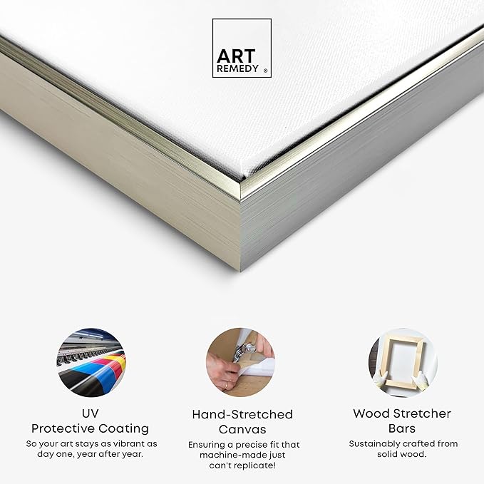 Art Remedy Another Dimension Canvas Modern Black White Abstract Wall Art, Silver Frame, 54" x 36"