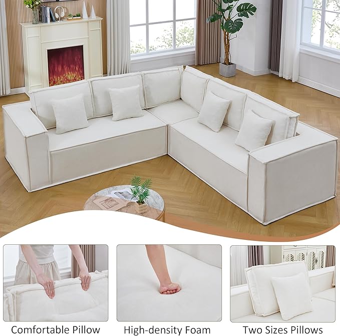 108'' Boneless Chenille L Shaped Couch, Oversized Modular Sectional 5 Seater Sofa, Modern Deep Seat Corner Cloud Compressed Couch, No Assembly Sleeper Sofa with Chaise for Living Room, Beige