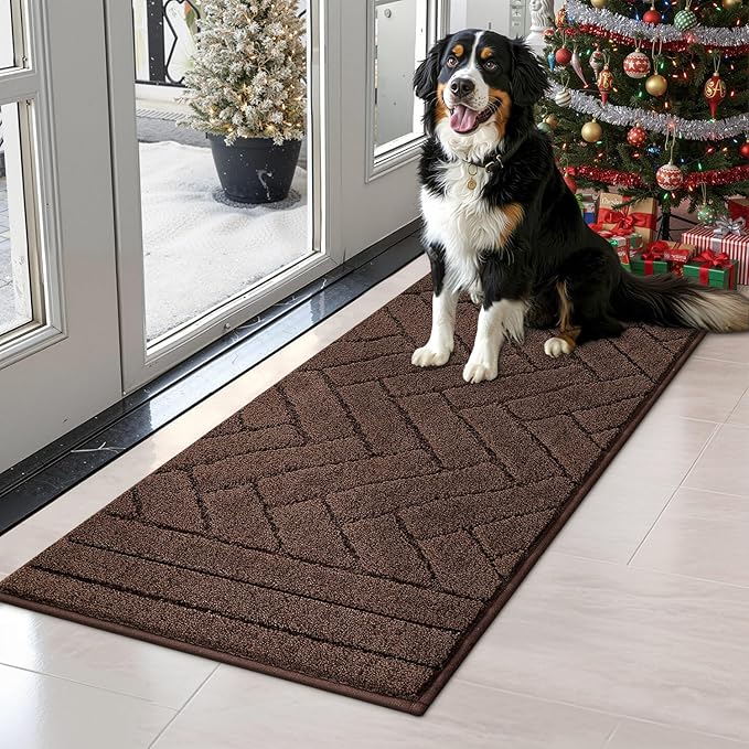 Tindbea Dog Mat for Muddy Paws,Absorbs Moisture Dirt Non-Slip Washable Mud Mat for Dogs,Soft Rubber Backing Front Inside Pet Rug for Entryway, Mud Dog Paws, Patio(20"x48",Coffee)