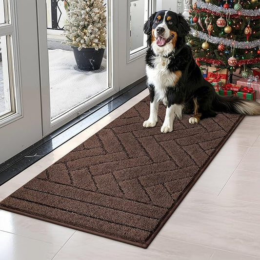 Tindbea Dog Mat for Muddy Paws,Absorbs Moisture Dirt Non-Slip Washable Mud Mat for Dogs,Soft Rubber Backing Front Inside Pet Rug for Entryway, Mud Dog Paws, Patio(20"x48",Coffee)