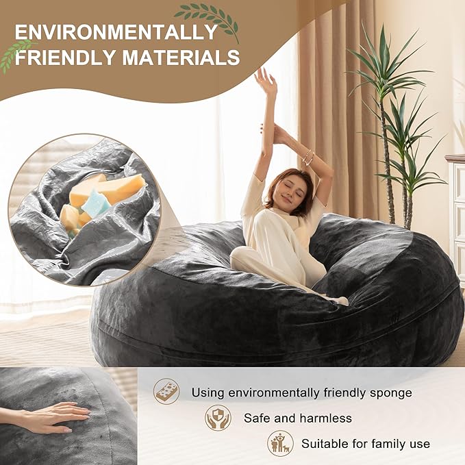 Bean Bag Chair for Adults,4FT Oversize Floor Bean Bags Offers Ample Space for Adults,Memory Foam Giant Bean Bags,Lounger Versatile Design Suits Any Room,Movie Nights,Reading (Gray, 4FT)