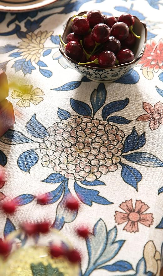 patdrea Designer Small Blue Tablecloth for Square Table,Vintage Linen with Leaves and Floral Pattern Tablecloths,Farmhouse Decor Cover for Kitchen Dining,Christmas,Thanksgiving,55"x55"-Ivar a