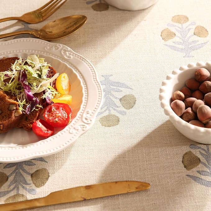 patdrea Designer Vintage Small Beige Tablecloth for Round Table,Linen Yellow Floral Pattern Tablecloths,Cover Cloth Decor for Kitchen Dining Christmas,Thanksgiving,Diameter 55"-Istana a