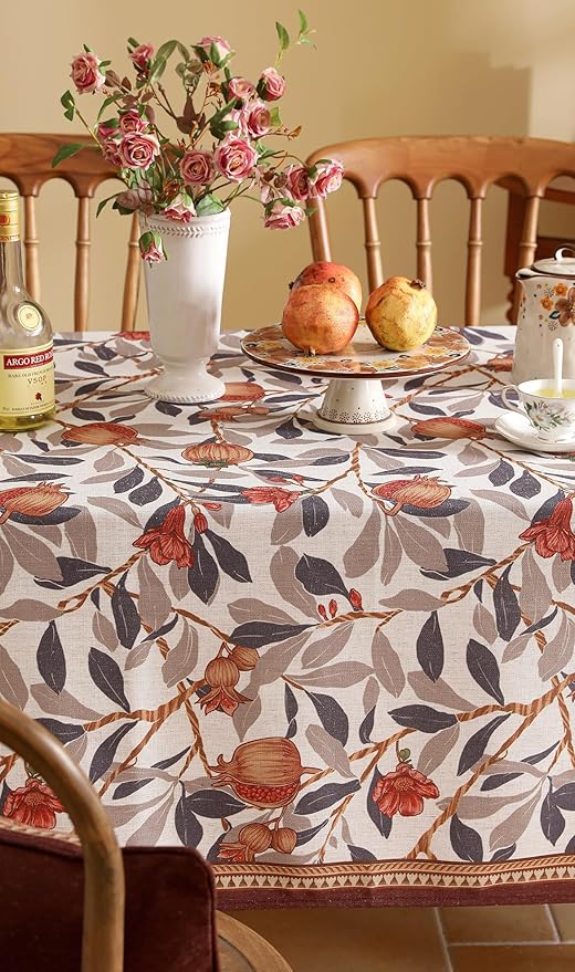 patdrea Designer Vintage Long Tablecloth for Rectangle Table,Linen Pomegranates Leaves Pattern Tablecloths,Decor Table Cover for Kitchen Dining Christmas,Party,Thanksgiving,63"x102"-Tehran a