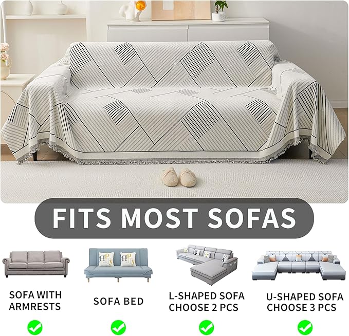 HAOMAIJIA Non Slip Couch Cover Sofa Covers for 2 Cushion Couch Washable sectional Couch Covers for Dogs pet Furniture Protector Couch Cover Blanket for Living Room (CQ-Black/Grey, 71"x102")