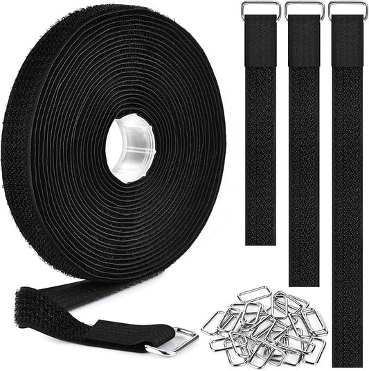 1"x19.7ft Hook and Loop Straps with 30 Buckles Adjustable Cut-to-Length Cable Ties - Reusable Nylon Fastening Tape Cable Straps for Storage or Organization (1in x 19.7ft)