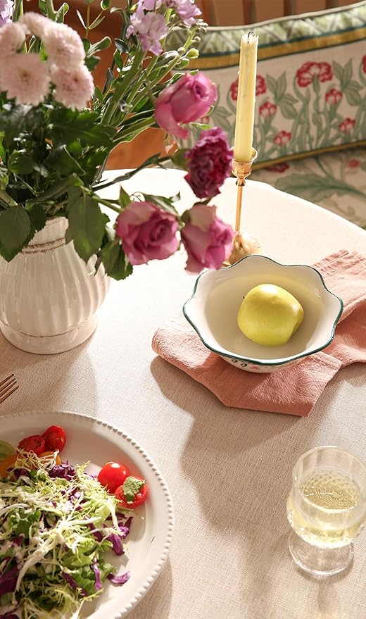 patdrea Designer Vintage Round Table Cloth,Anti-Wrinkle Leaves Pattern Green Tablecloth,Linen Table Cover Fall Decor for Kitchen Dining Christmas,Party,Thanksgiving,Diameter 55"-Cecilia D