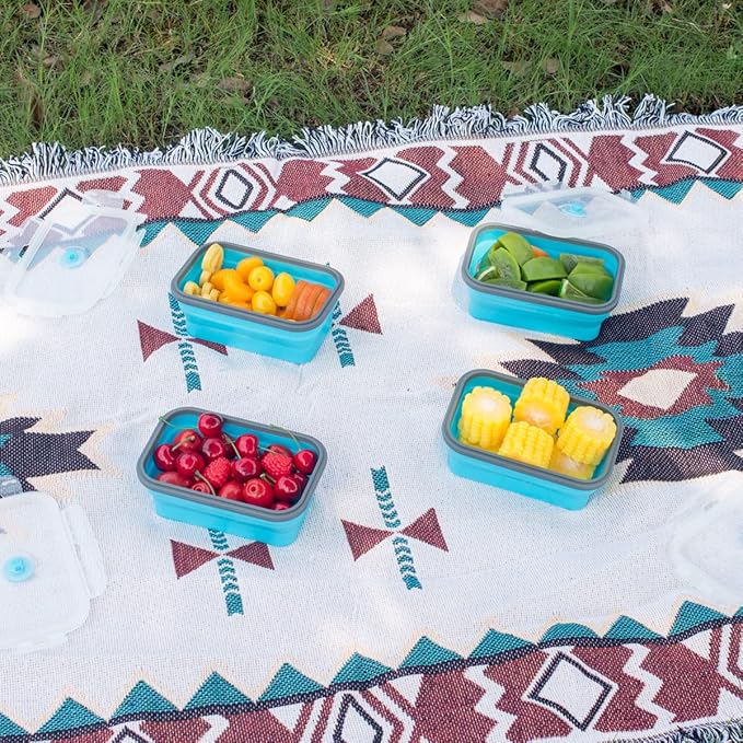 Collapsible Food Storage Containers with Airtight Lid & Air Vent, 16.9 oz, Kitchen Stacking Silicone Collapsible Meal Prep Container Set for Leftover, Microwave Freezer Dishwasher Safe, Blue, Set of 4