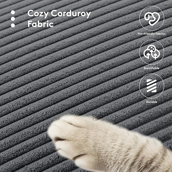 ROWHY 113'' Modular Sectional Cloud Corner Couch, 5 Seater L Shape Sofa Big Comfy Corduroy Oversized Couch with 2 Pillows Movable Ottoman, Deep Seat Sectional Couches for Living Room Office Dark Grey