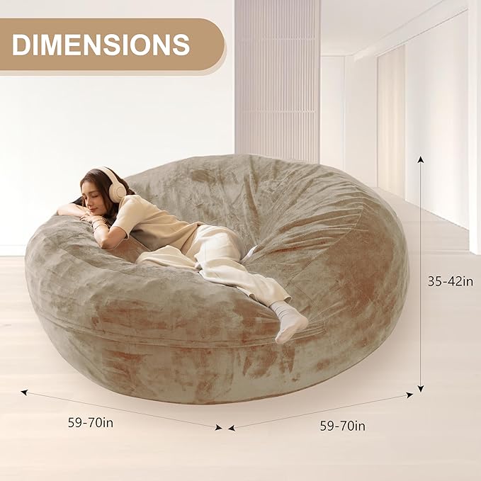 Bean Bag Chair for Adults,6FT Oversize Floor Bean Bags Offers Ample Space for Adults,Memory Foam Giant Bean Bags,Lounger Versatile Design Suits Any Room,Movie Nights,Reading (Apricot, 6FT)