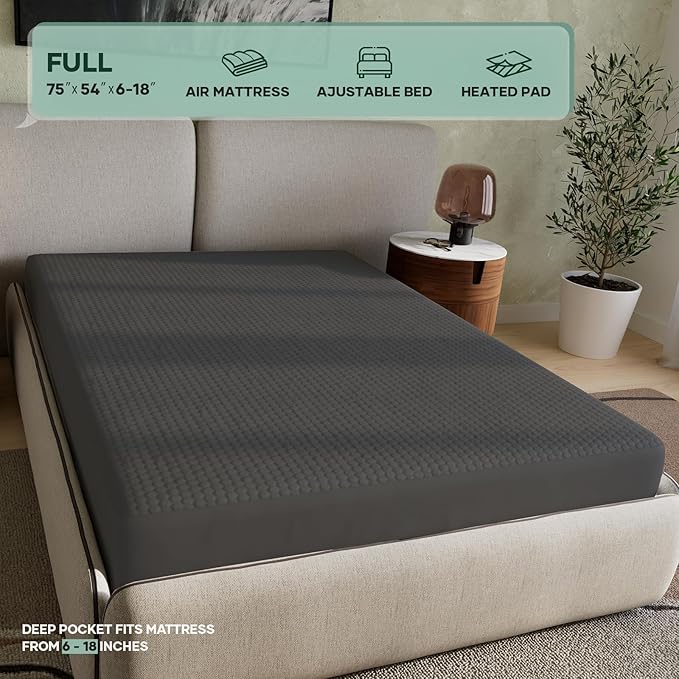 OhGeni Waterproof Mattress Protector, Full-Gray, Fitted Sheet with Stretchable Pockets, Deep Sleep Noiseless Soft. Breathable Cooling Hypoallergenic Material, Mattresses Cover for Bed