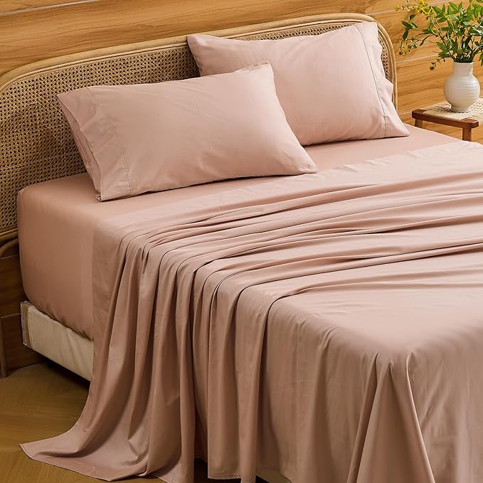 Bedlifes Deep Pocket Sheets 18-24 Inch, California King Size Egyptian Cotton 1000 Thread Count, 4-Piece - Fits Extra Thick Mattresses, Cooling & Breathable (Dusty Pink)