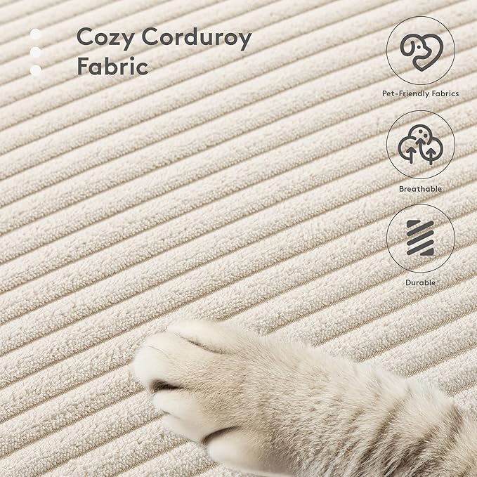 ROWHY 113'' Modular Sectional Cloud Couch, 5 Seater Corner Sofa Big Comfy Corduroy Oversized L Shaped Couch with 2 Pillows, Chaise, Ottoman, Deep Seat Sectional Couches for Living Room Office, Beige