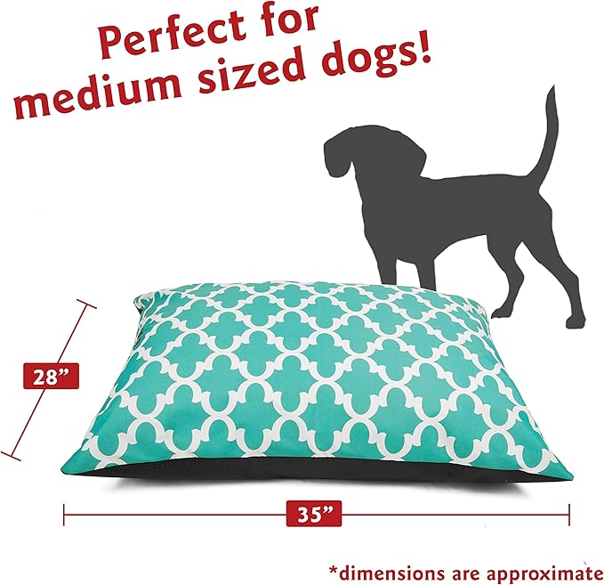 Majestic Pet Rectangle Medium Dog Bed Washable – Non Slip Comfy Pet Bed – Dog Crate Bed Super Value Pillow Dog Bed – Dog Kennel Bed for Sleeping - Dog Bed Medium Breed 35 x 28 Inch – Trellis Teal