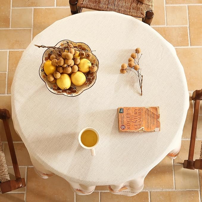 patdrea Designer Vintage Round Tablecloth,Pineapple Pattern Linen Tropical Style Tablecloths,Fall Decor Table Cover for Kitchen Dining Christmas,Thanksgiving,Tea Party,Diameter 55"-Pineapple B