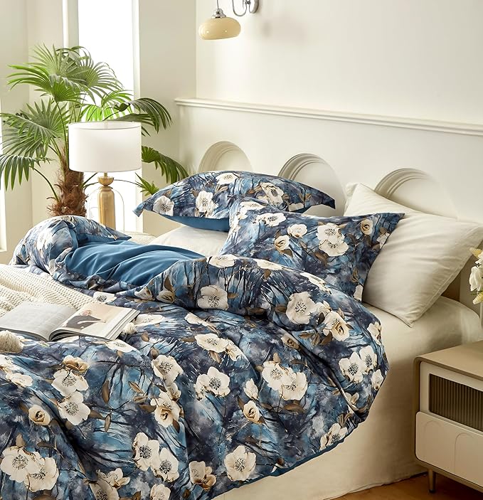 Cupocupa Duvet Cover Queen Size Set Boho Floral Pattern Queen Duvet Cover Set for Queen Size Bed Vintage Soft Bedding Leaf Print Duvet Cover with Pillowcases