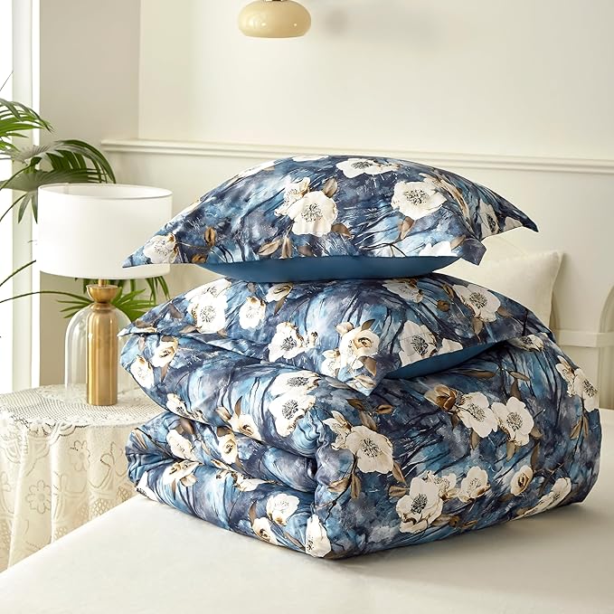 Cupocupa Duvet Cover King Size Set Boho Floral Pattern King Duvet Cover Set for King Size Bed Vintage Soft Bedding Leaf Print Duvet Cover with Pillowcases