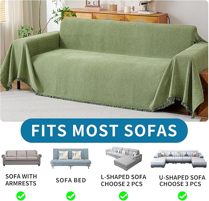 HAOMAIJIA Non Slip Couch Cover Sofa Covers for 3 Cushion Couch Washable sectional Couch Covers for Dogs pet Furniture Protector Couch Cover Blanket for Living Room (sage Green, 71"x118")