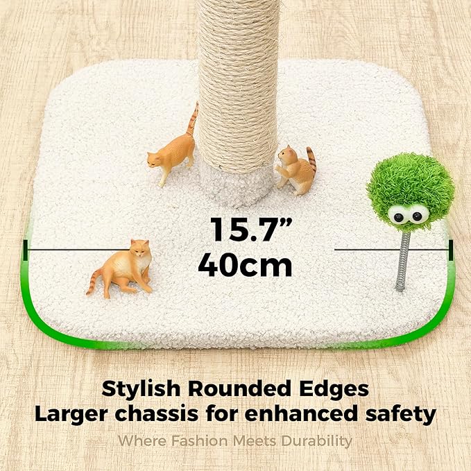 TINYBEAST 34" Tall Cat Scratching Post, Cat Scratcher Featuring Natural Sisal Rope, Cat Tree with Interactive Plush Toy Ball and Stable Base for Indoor Large Adult Cats & Kittens