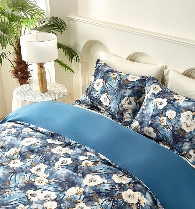 Cupocupa Duvet Cover King Size Set Boho Floral Pattern King Duvet Cover Set for King Size Bed Vintage Soft Bedding Leaf Print Duvet Cover with Pillowcases