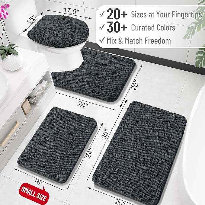 OLANLY Bathroom Rugs 24x16, Extra Soft Absorbent Chenille Bath Rugs, Rubber Backing Quick Dry, Machine Washable Bath Mats for Bathroom Floor, Tub and Shower, Home Decor Accessories, Dark Grey