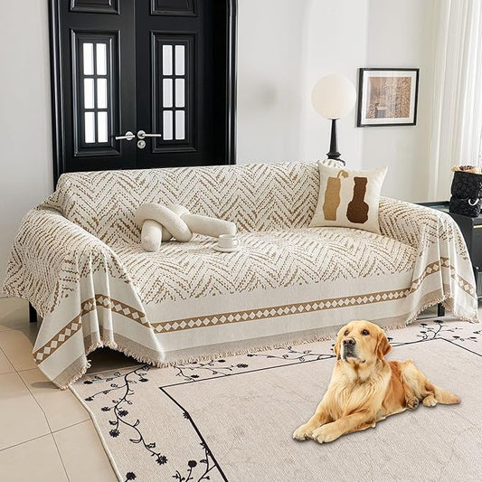 HAOMAIJIA Non Slip Couch Cover Sofa Covers for 2 Cushion Couch Washable sectional Couch Covers for Dogs pet Furniture Protector Couch Cover Blanket for Living Room (MR-Khaki, 71"x102")