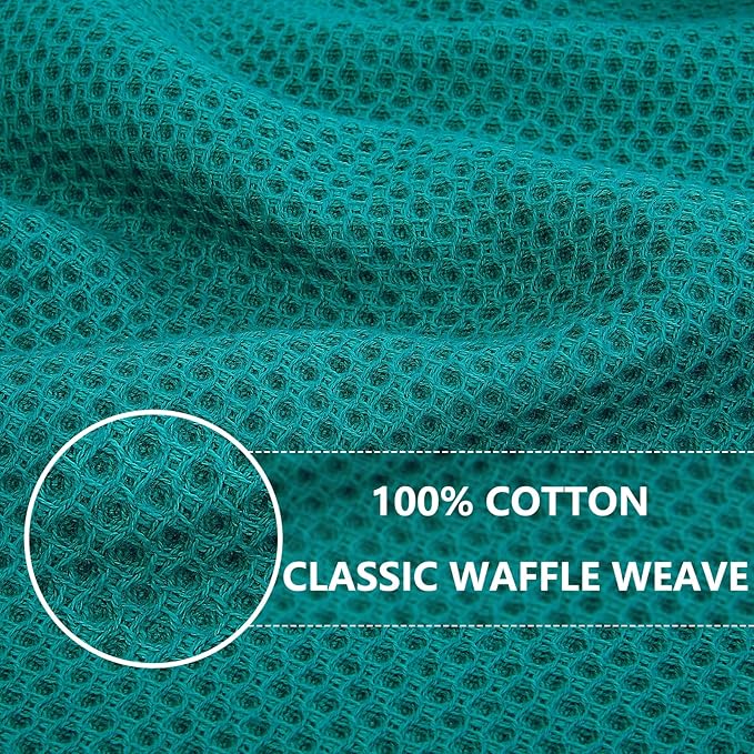 Homaxy 100% Cotton Waffle Weave Kitchen Dish Towels, Ultra Soft Absorbent Quick Drying Cleaning Towel, 13 x 28 Inches, 6-Pack, Teal