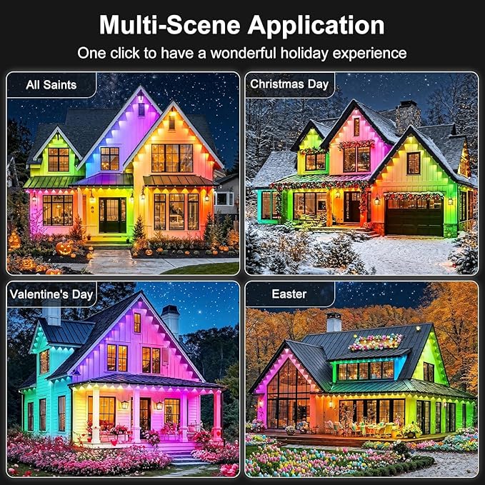 100FT Permanent Outdoor Lights Waterproof with Smart App Control Remote,DIY Scene Modes,Music Sync hronization,Eaves Lights for Garden Decor,Deck,Christmas