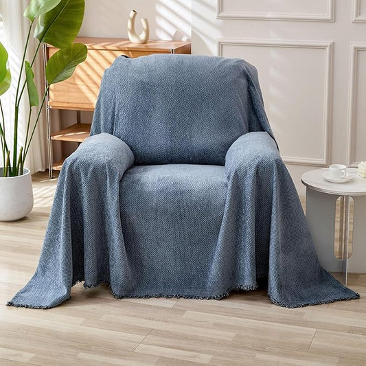 HAOMAIJIA Chenille Couch Cover Sofa Covers for 1 Cushion Couch Washable sectional Couch Covers for Dogs pet Furniture Protector Couch Cover Blanket for Living Room (Blue, 71"x91")