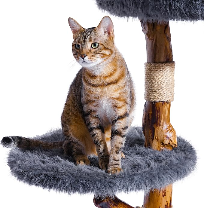 Aesthetic Cat Tree Tower for Large Cats, Large Cat Tree for Maine Coon Indoor Cats with Faux Fox Fur, Solid Wood Sisal Scratching Post, Hammock, Perches, Platform, Toy Ball