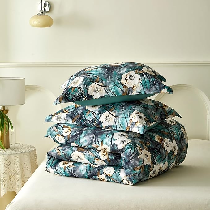 Cupocupa Duvet Cover Queen Size Set Boho Floral Pattern Queen Duvet Cover Set for Queen Size Bed Vintage Soft Bedding Leaf Print Duvet Cover with Pillowcases