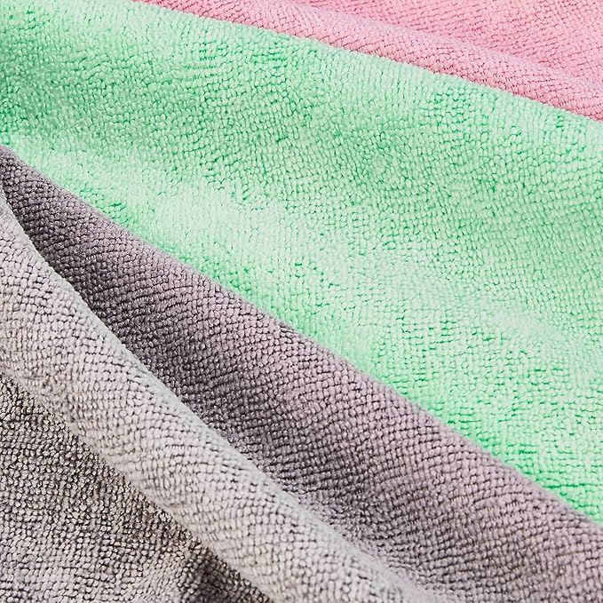 Amazon Basics Microfiber Cleaning Cloths, Non-Abrasive, Reusable and Washable, Pack of 36, Green/Gray/Pink, 16" x 12"