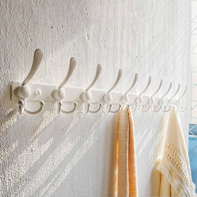 Dseap MaxStrong 2.0 Coat Rack Wall - 37” Long 10 Tri Hooks - Ultra Heavy-Duty Stainless Steel Wall Mount Coat Hanger, Hook Rail for Clothes Hats Jacket Towels White