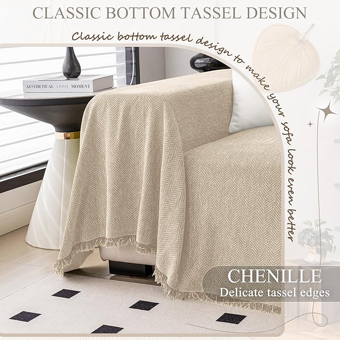 ALIECOM Sectional Couch Covers L Shape Sectional Sofa Cover for Dogs 2 Piece Thick Chenille L Shaped Couch Cover Blanket Chaise Sofa Slipcovers Pet Furniture Protector Washable (X-Large, Light Khaki)