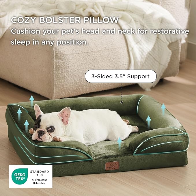Bedsure Orthopedic Dog Bed Medium Size Dogs - Washable Medium Dog Cat Bed Waterproof, Comfort Pet Couch Sofa with Washable Removable Cover, Pets Bed with Nonskid Bottom, Moss Green, 28"