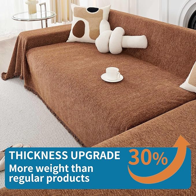 HAOMAIJIA Non Slip Couch Cover Sofa Covers for 3 Cushion Couch Washable sectional Couch Covers for Dogs pet Furniture Protector Couch Cover Blanket for Living Room (Brown, 91"x134")