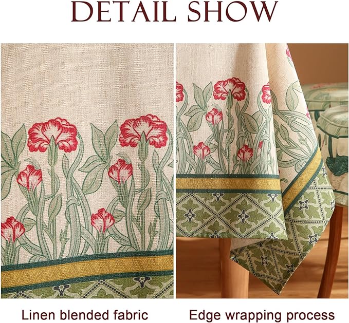 patdrea Designer Small Green Tablecloths for Square Table,Vintage Linen Leaves Pattern Tablecloth,Floral Fall Decor Table Cover for Kitchen Dining Christmas,Thanksgiving,55"x55"-Cecilia D