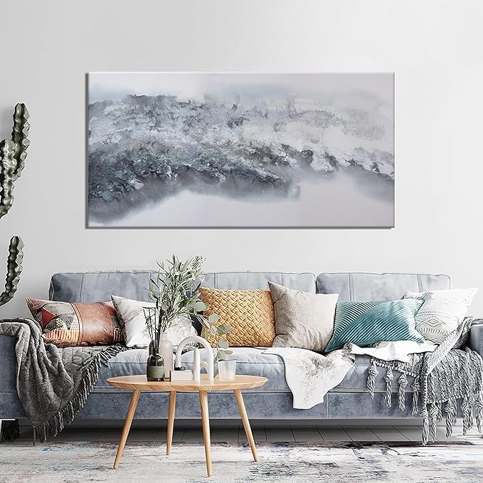 Grey And White Wall Paintings Abstract Wall Decorations Canvas Prints Poster Wall Art 24”x48" Home Decor Grey Artwork Painting Pictures for Living Room Dinning Room