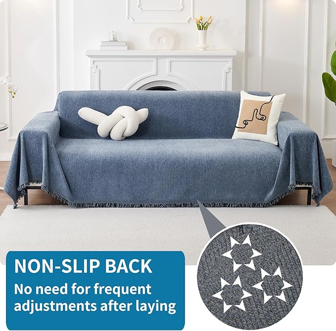 HAOMAIJIA Non Slip Couch Cover Sofa Covers for 2 Cushion Couch Washable sectional Couch Covers for Dogs pet Furniture Protector Couch Cover Blanket for Living Room (Blue, 71"x102")