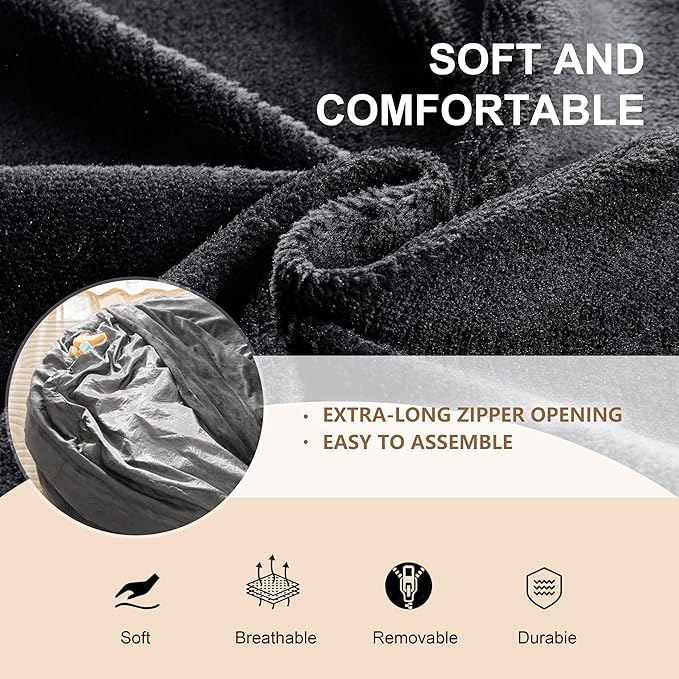 Bean Bag Chair for Adults,5FT Oversize Floor Bean Bags Offers Ample Space for Adults,Memory Foam Giant Bean Bags,Lounger Versatile Design Suits Any Room,Movie Nights,Reading (Gray, 5FT)