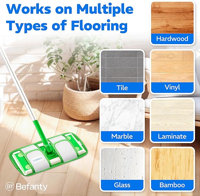 4 Pack Reusable Microfiber Mop Pads, Compatible with Swiffer Sweeper, Machine Washable Cloths, Scraper Included, Refills for All Floor Cleaning, Hook and Loop, Wet Dry - 10"- 12"