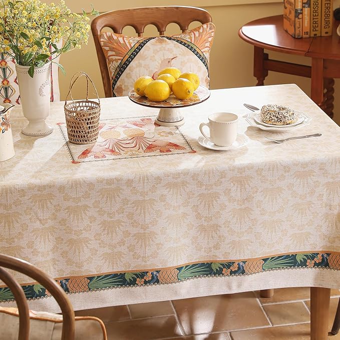 patdrea Designer Small Tablecloth for Rectangle Table,French Linen Breathable Durable Tablecloths,Decor Table Cover Cloth for Kitchen Dining,Christmas,Thanksgiving,Tea Party,55"x71"-Pineapple a